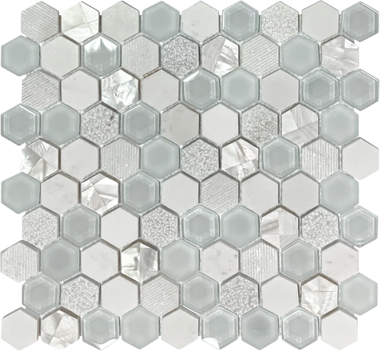 Hexagon White Mix Mosaic