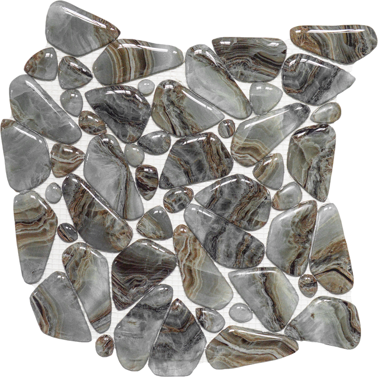 Glass Pebble Grey Beige Mix Marble Pattern Mix Mosaic