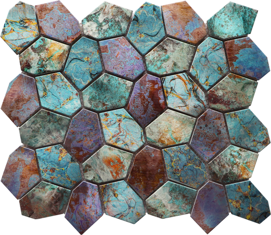 Hex Metallic Green Rust Mix Mosaic