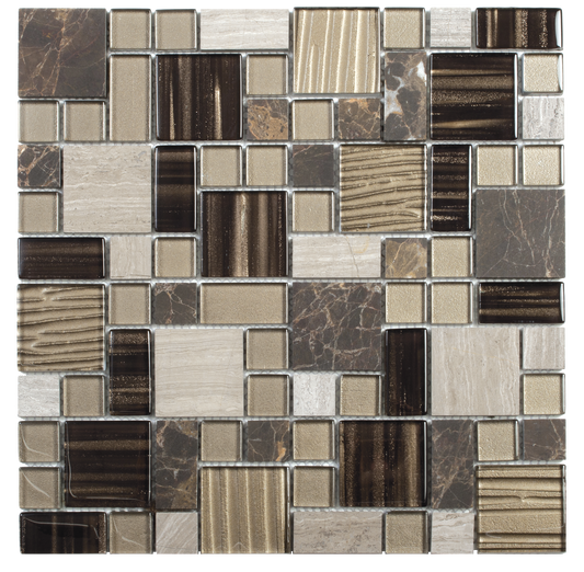 12x12 Beige Brown Mixed Size Marble