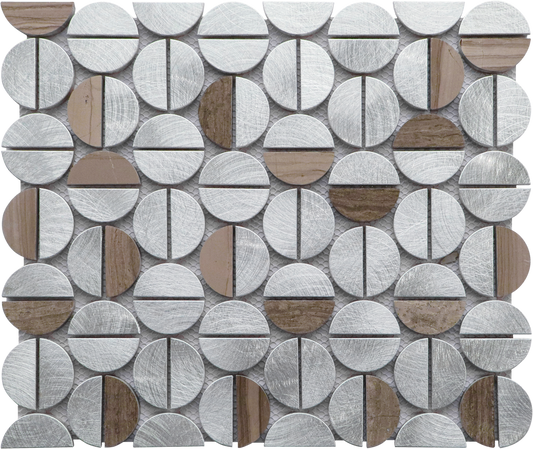 12x14 Aluminum And Marble Semi Circle Silver Brown Mosaic